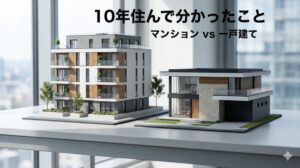 マンションと一戸建てを天秤で比較するイメージ画像